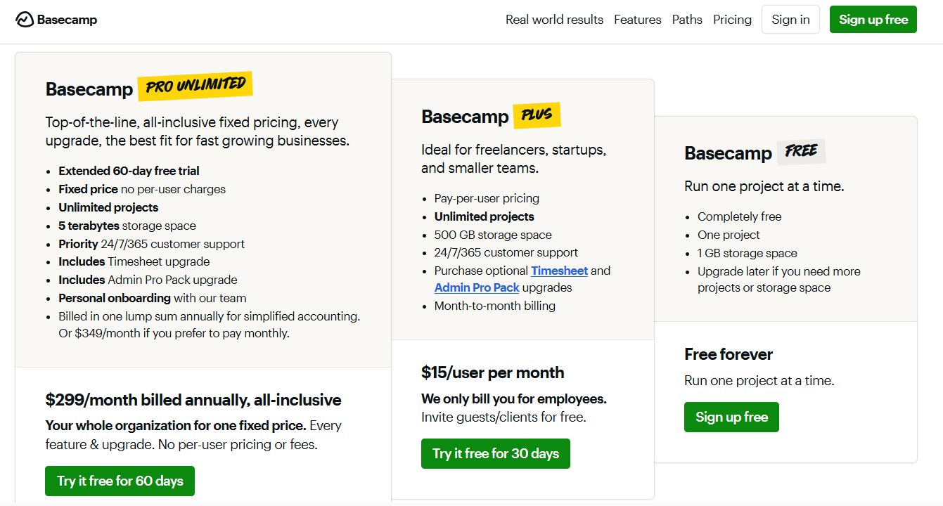 Basecamp pricing on May 18, 2025