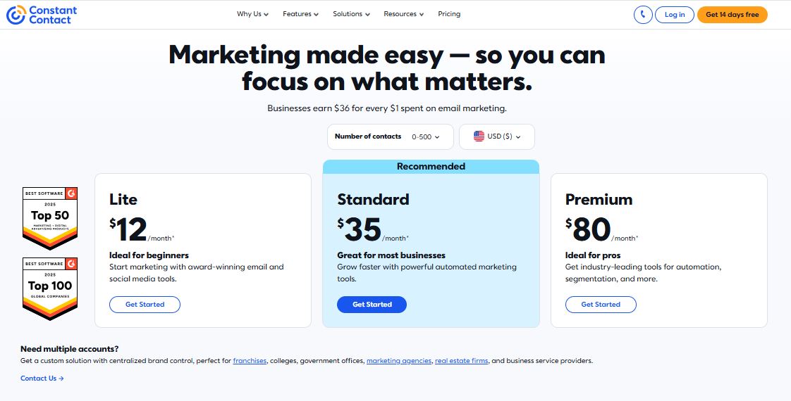Constant Contact pricing on May 19, 2025