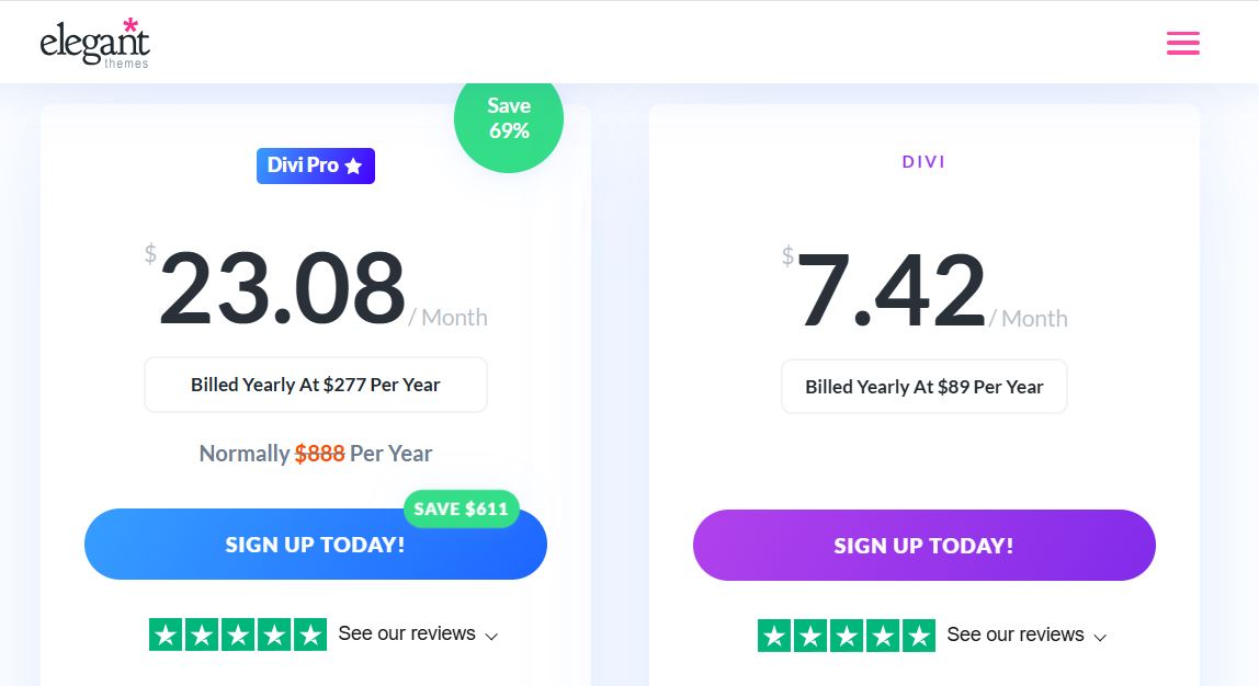 Elegant Themes pricing on May 26, 2025