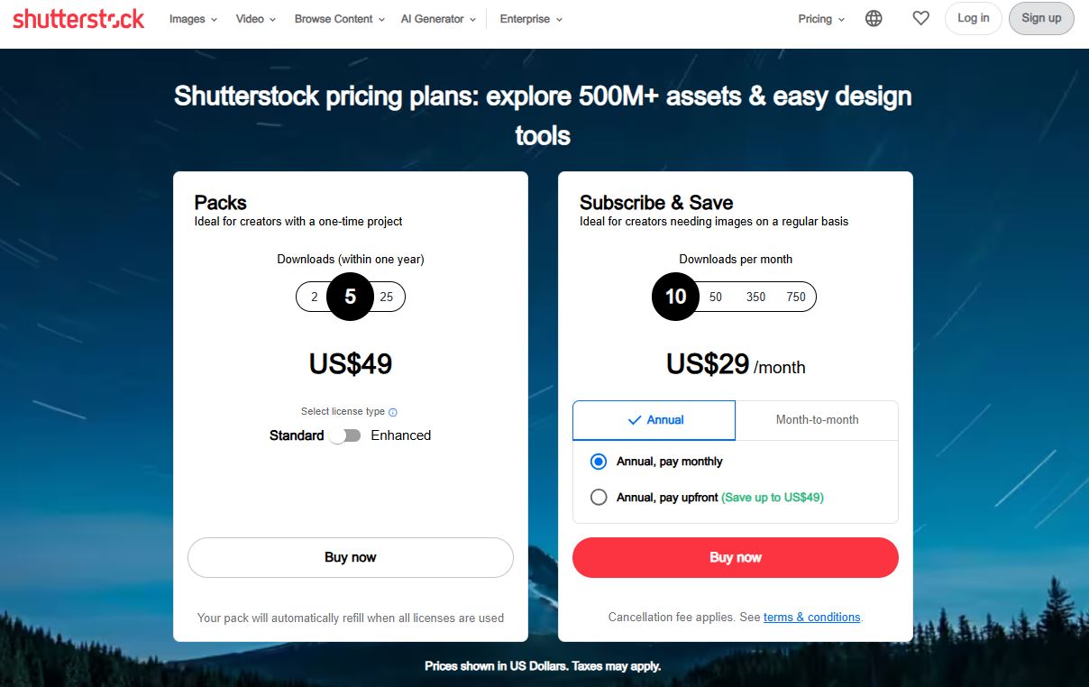 Shutterstock pricing on May 24, 2025