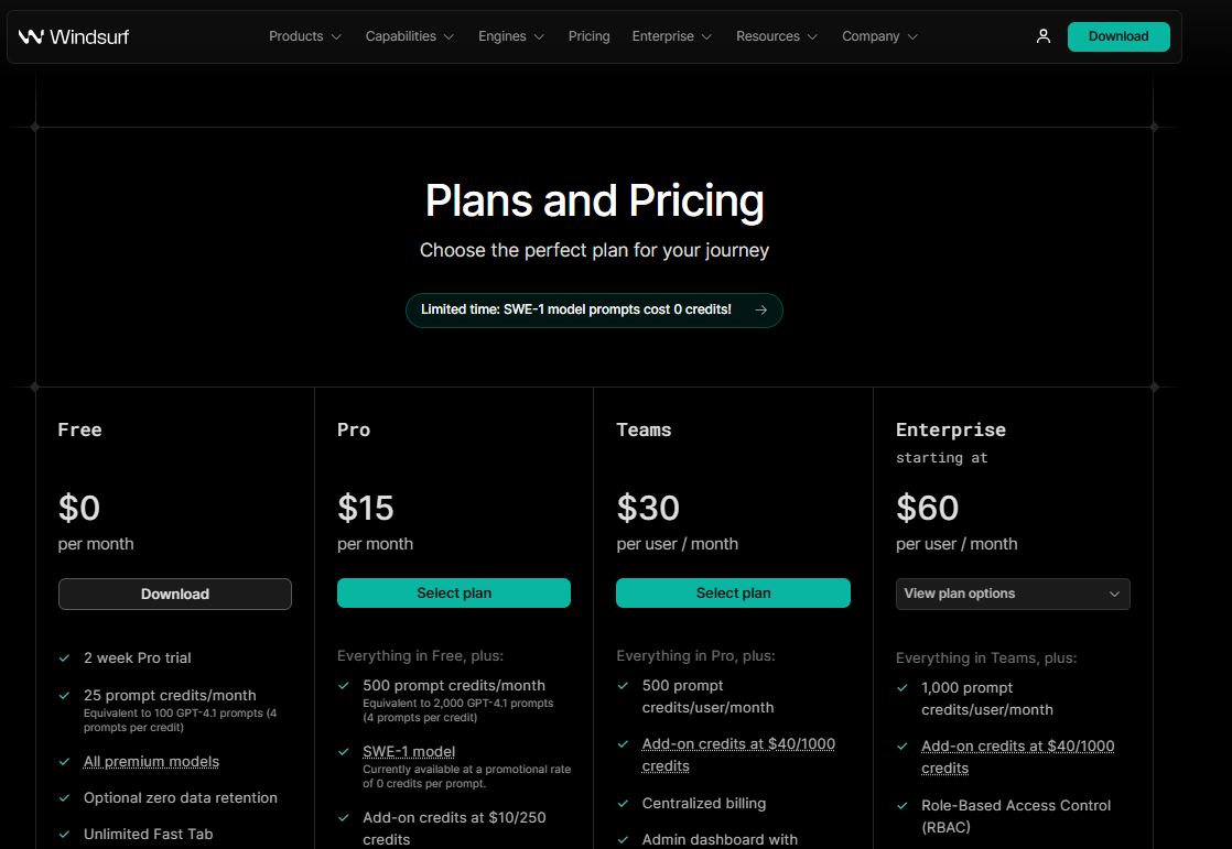 Windsurf pricing on May 18, 2025