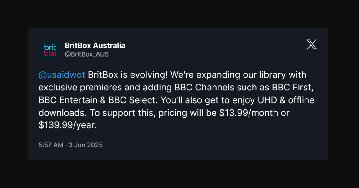 BritBox Update on Subscription Price Increase on July 31