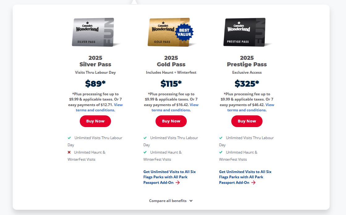 Canadas Wonderland Season Passes pricing on June 6, 2025
