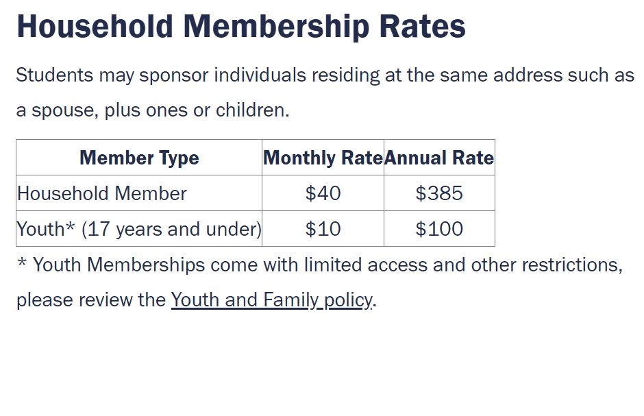 UVA Recreation Membership pricing on July 18, 2025