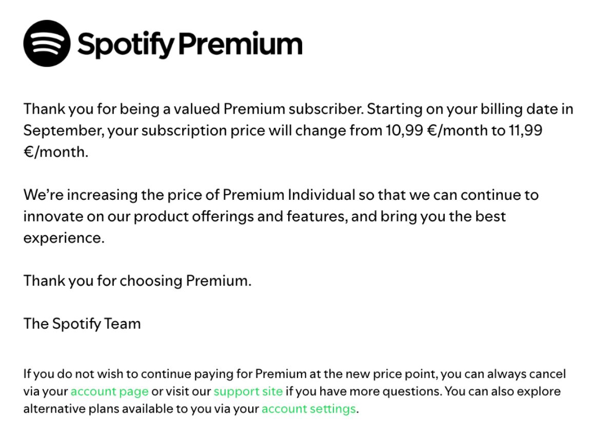 Spotify Update on Subscription Price Increase in September