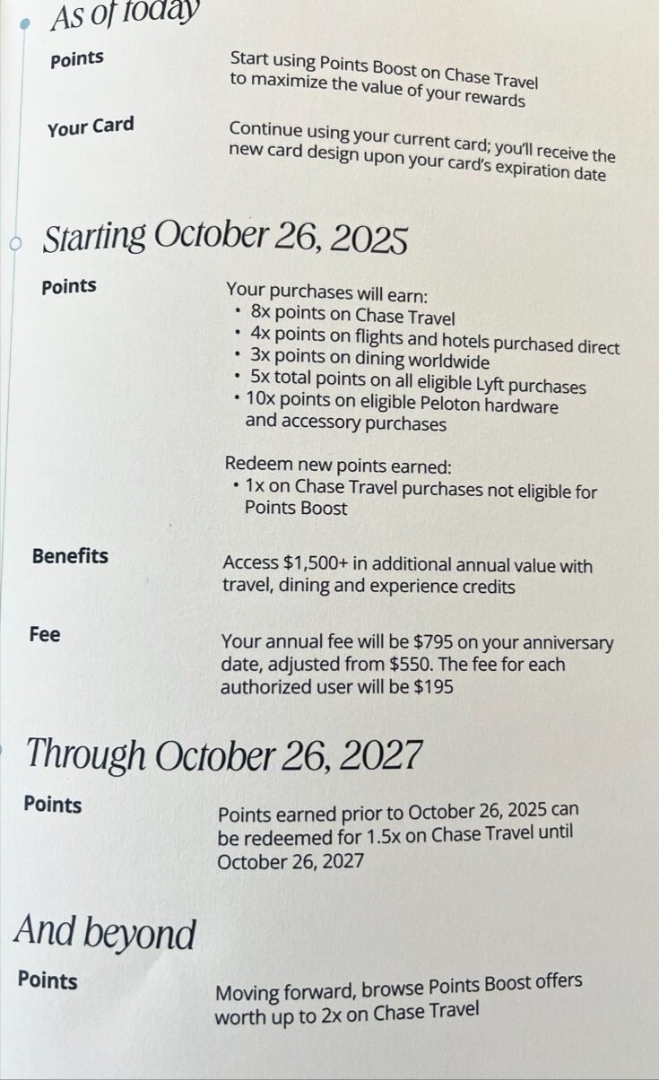 Chase Update on Credit Card Annual Price Increase on October 26th