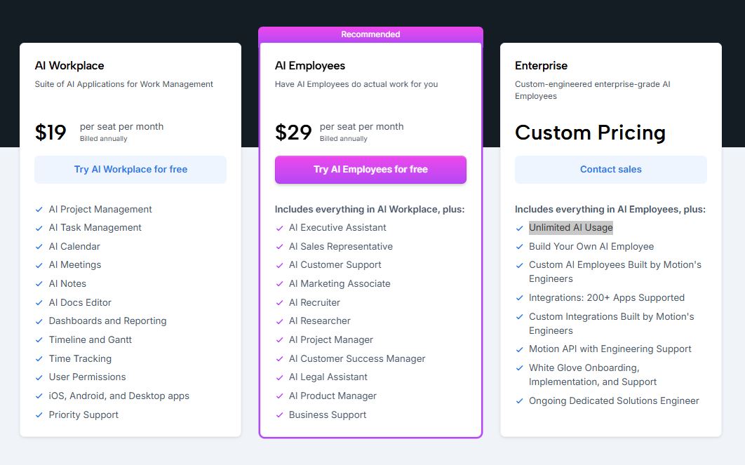 Motion pricing on July 16, 2025