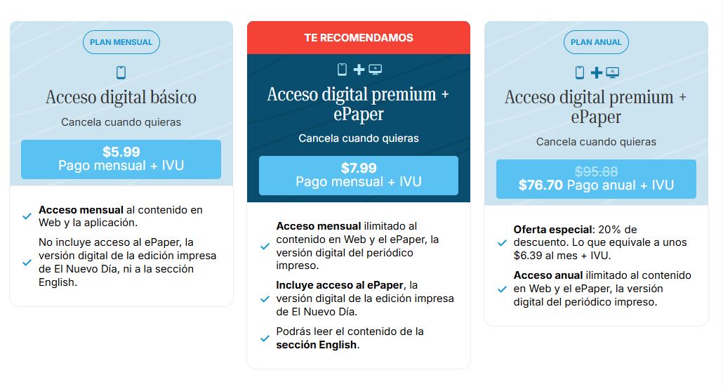 El Nuevo Dia Subscription pricing on September 15, 2025