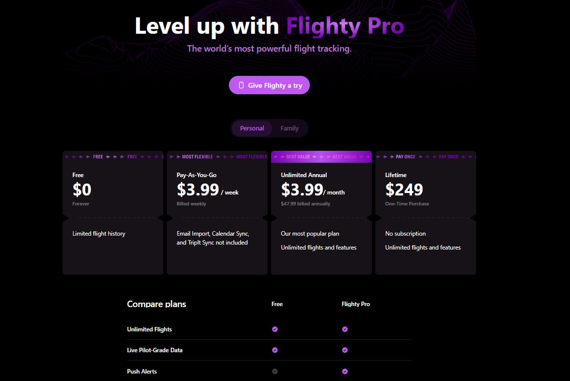 Flighty pricing on August 8, 2025