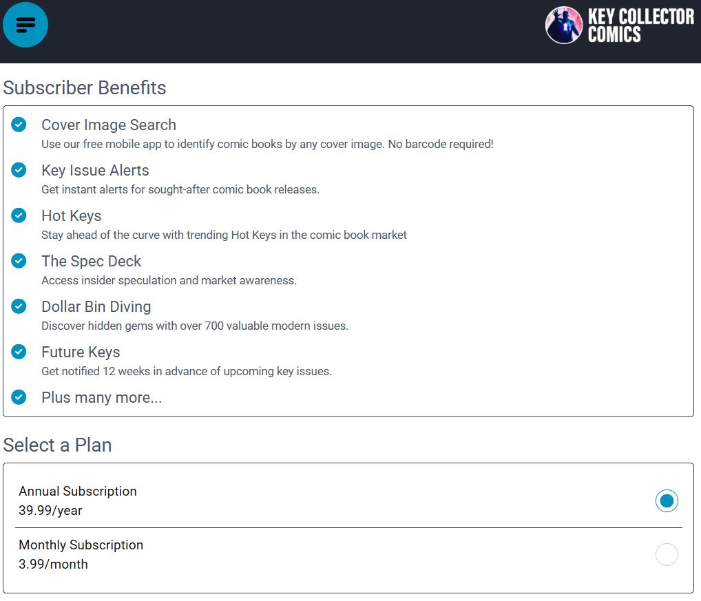 Key Collector Subscription pricing on September 20, 2025