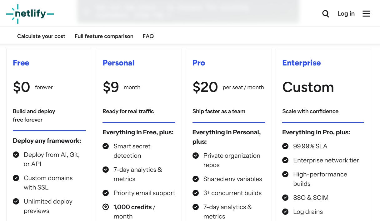 Netlify pricing on September 4, 2025