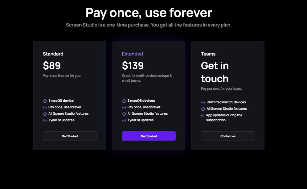 Screen Studio pricing on December 18, 2022