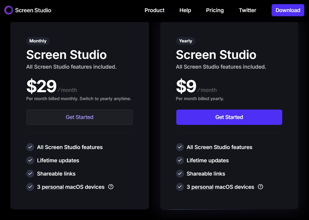 Screen Studio pricing on September 30, 2025