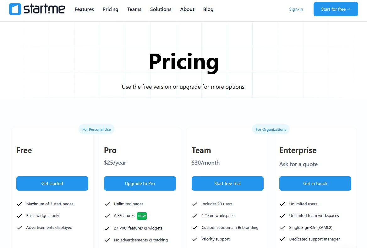 startme pricing on September 22, 2025