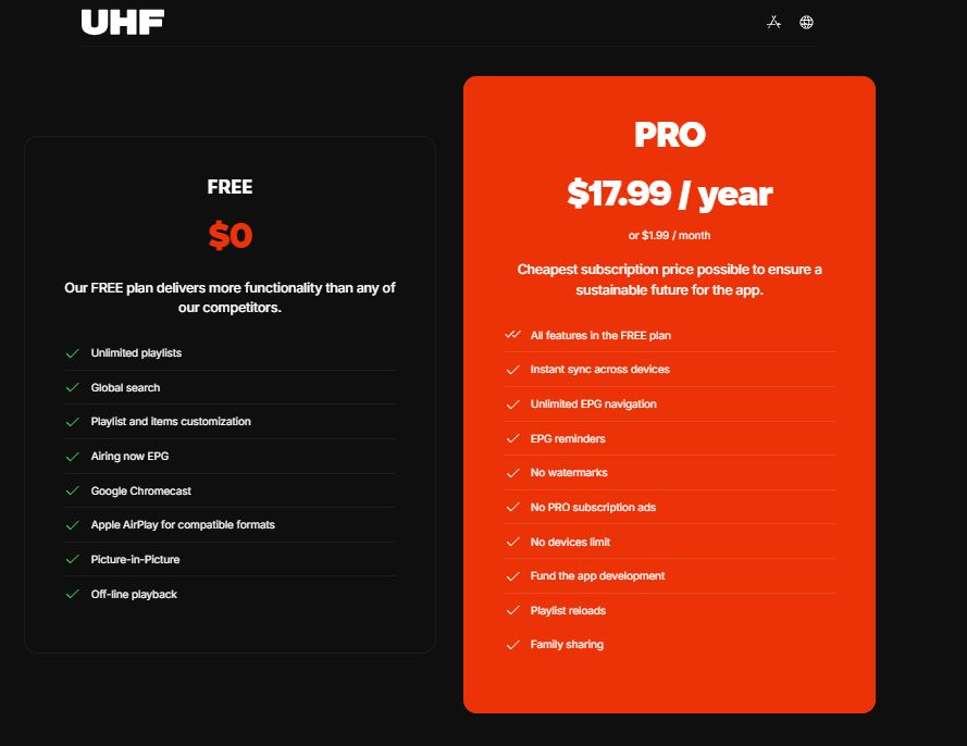 UHF App pricing on September 14, 2025