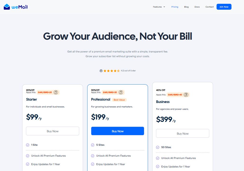 weMail pricing on September 19, 2025