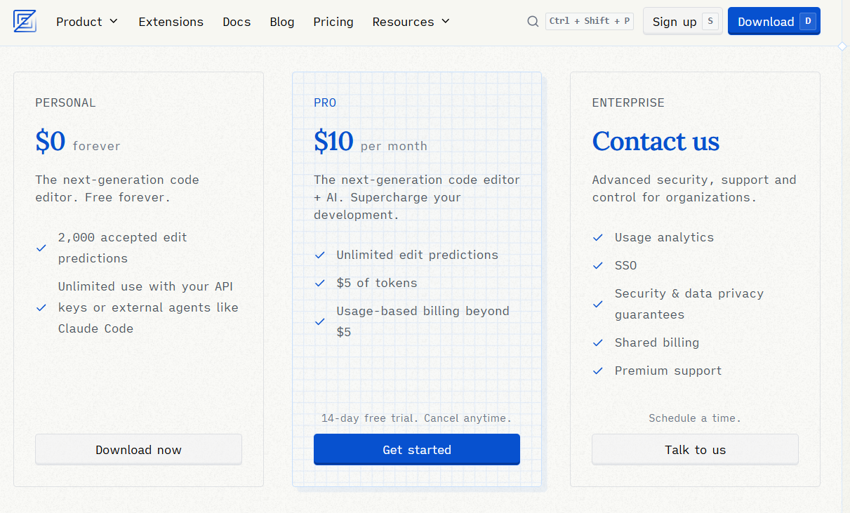 Zed pricing on September 24, 2025
