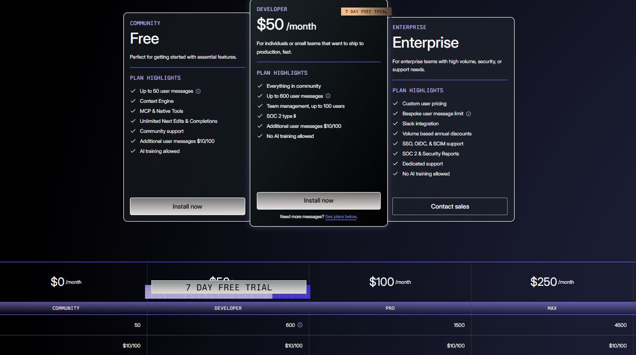 Augment Code pricing on July 18, 2025