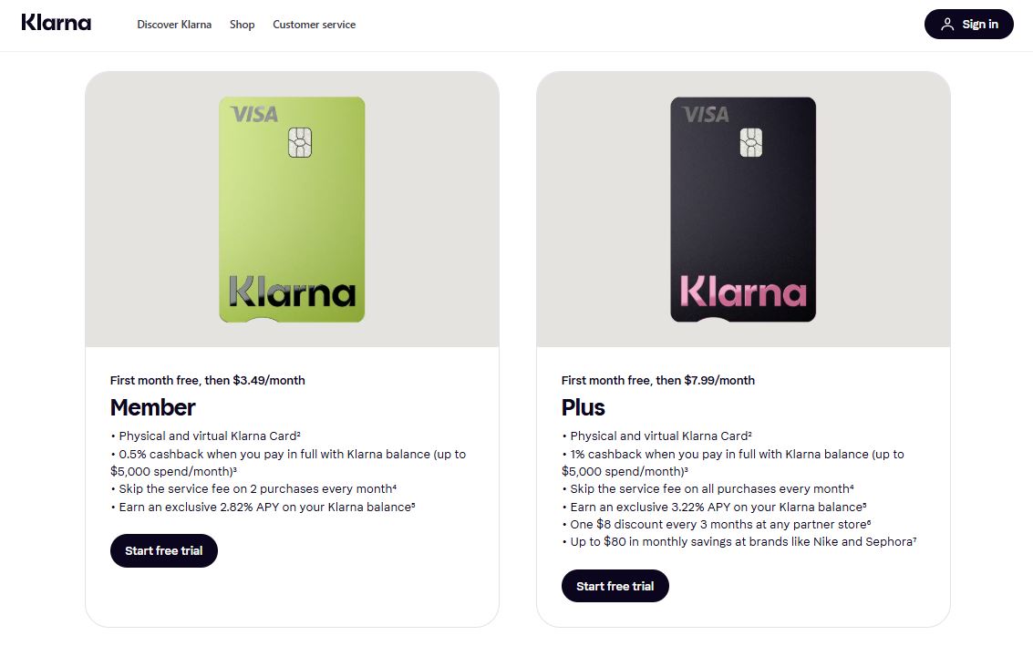 Klarna Membership pricing on October 27, 2025