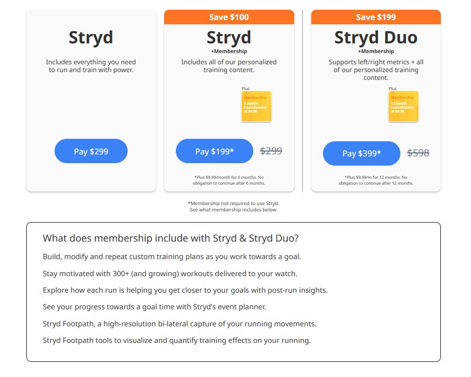 Stryd Membership pricing on August 6, 2025