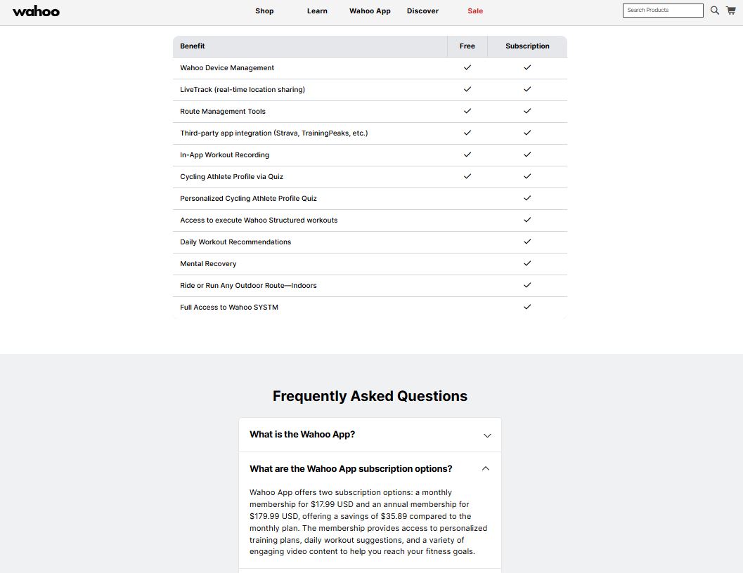 Wahoo Subscription pricing on October 19, 2025