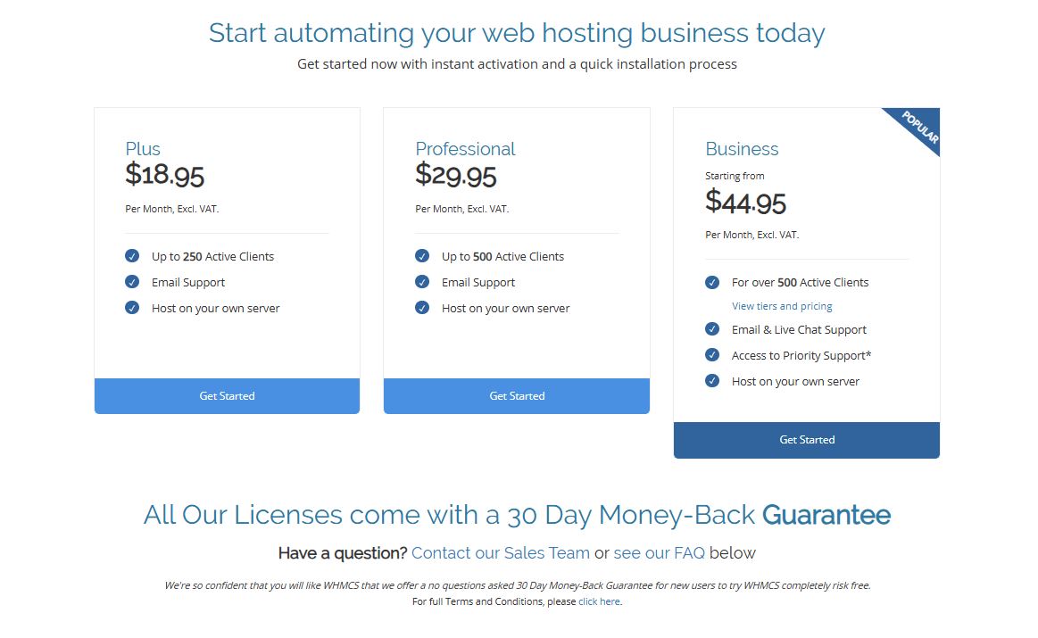 WHMCS pricing on August 18, 2023