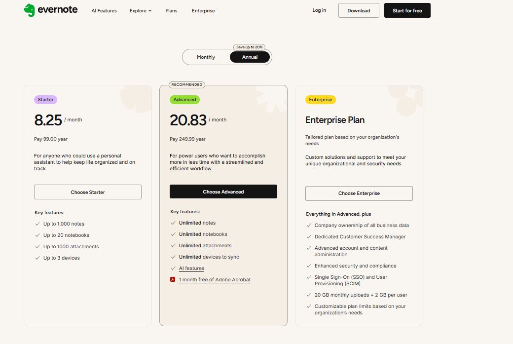 Evernote pricing on November 6, 2025