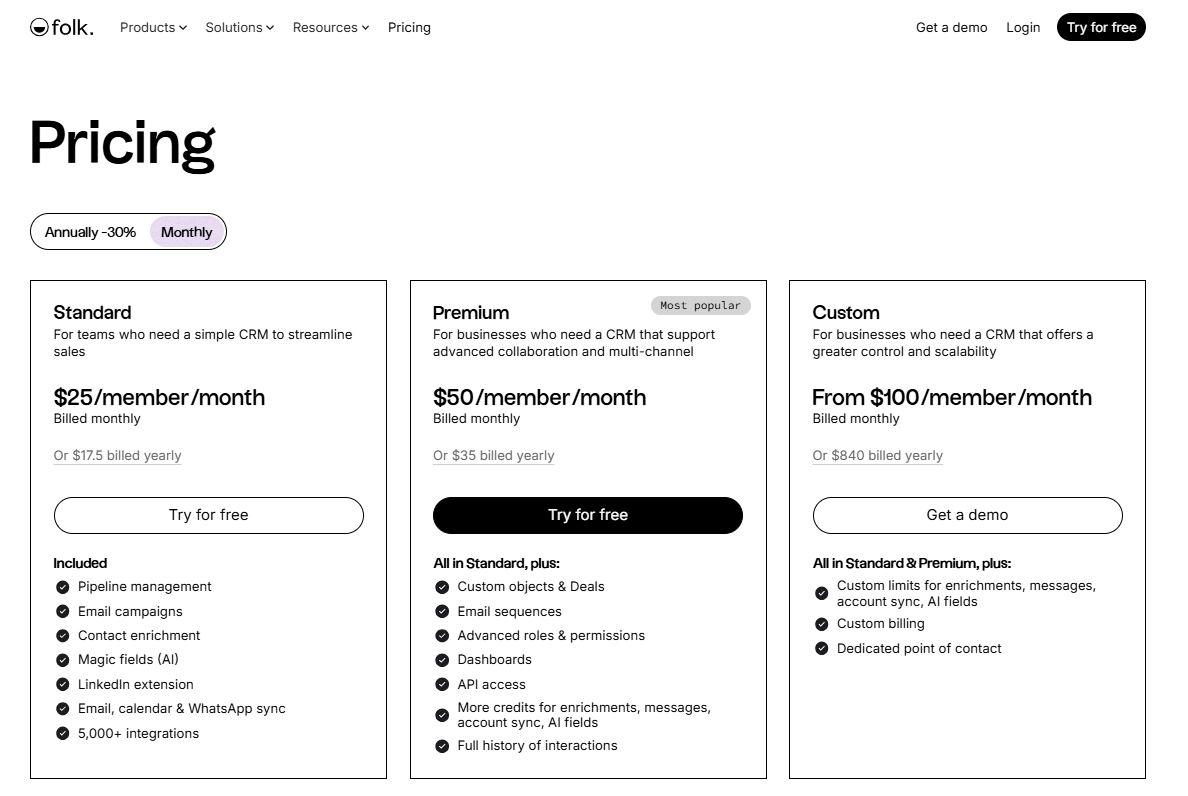 Folk CRM pricing on November 11, 2025