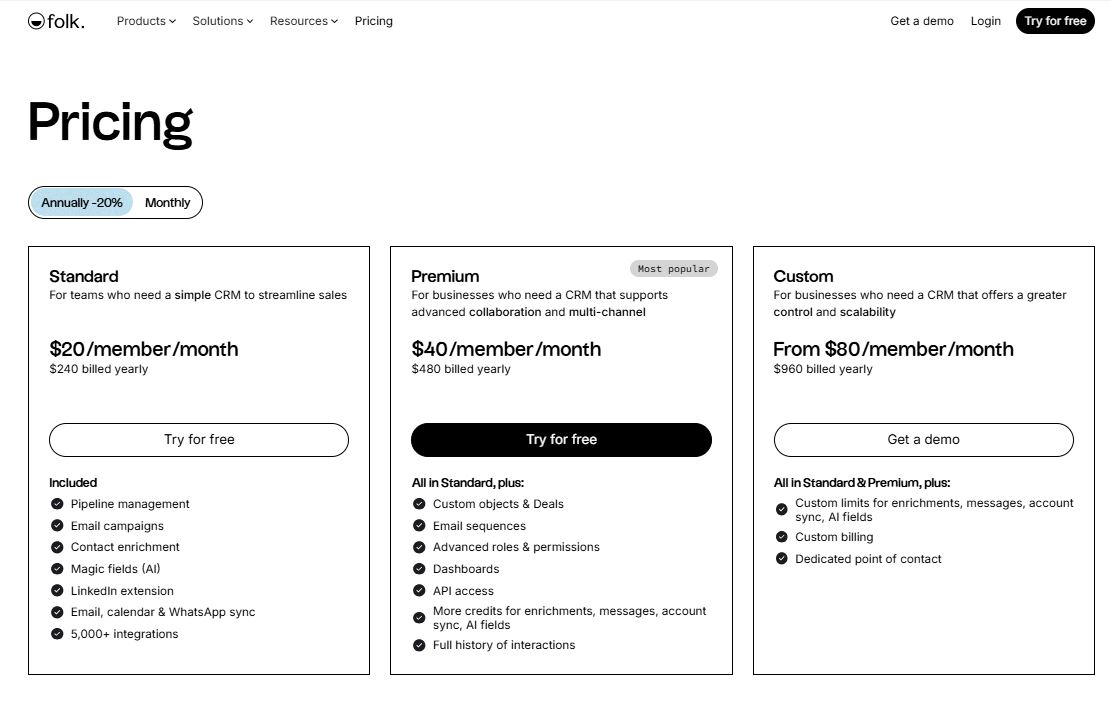 Folk CRM pricing on September 21, 2025