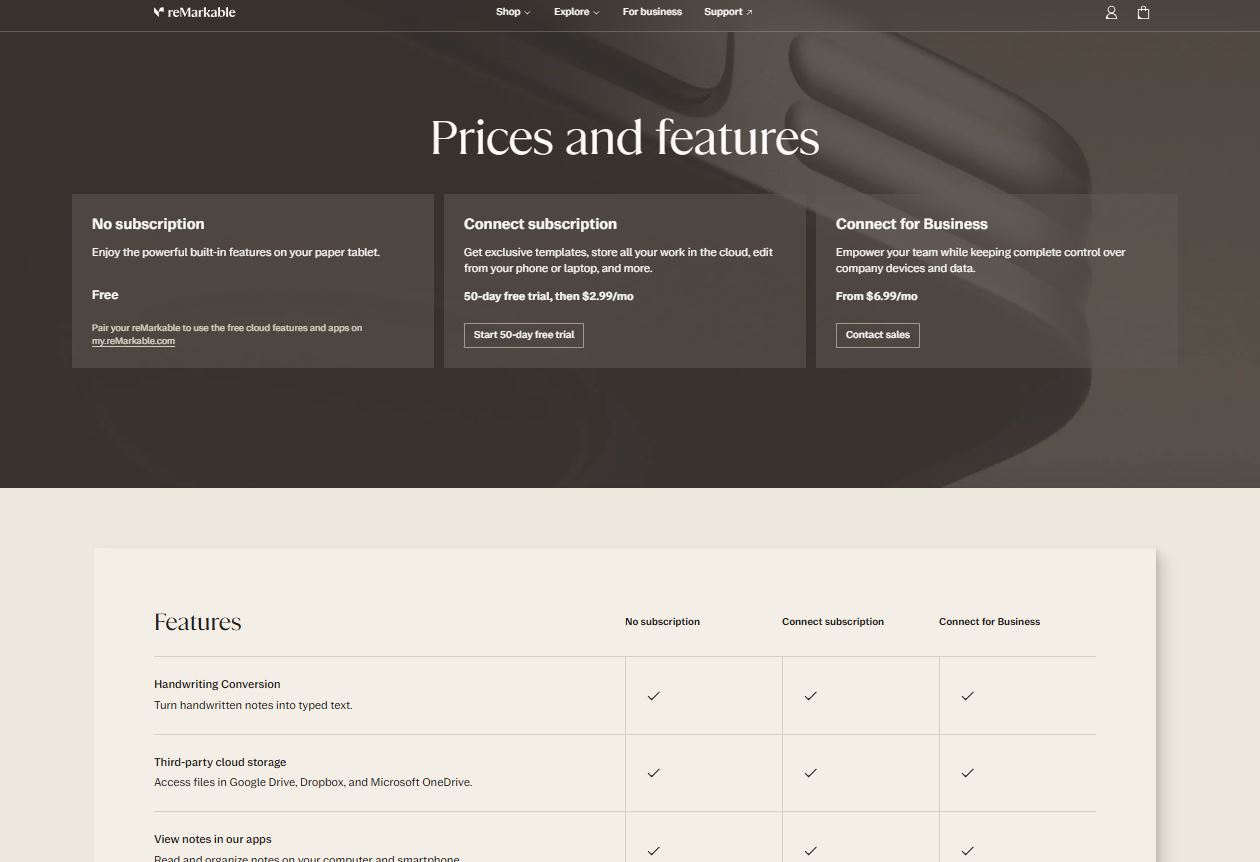 reMarkable Subscription pricing on November 20, 2025