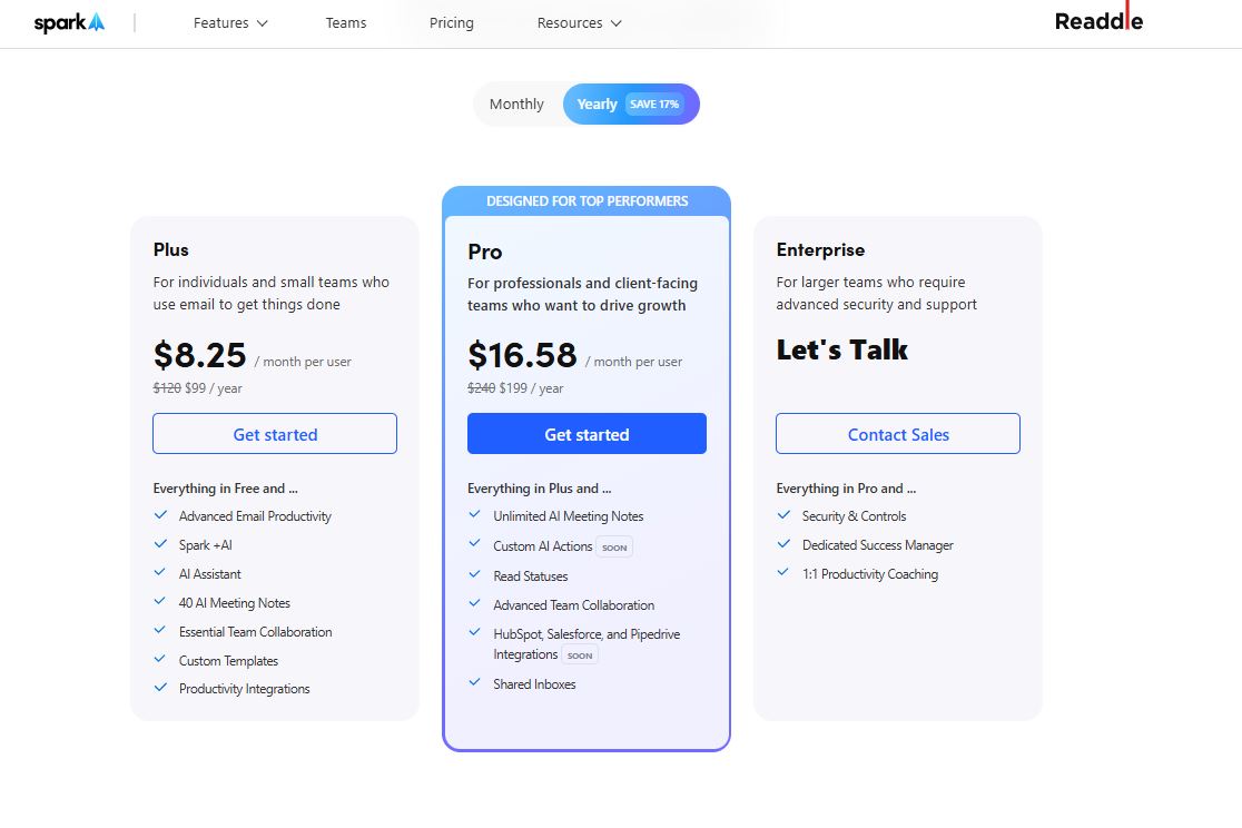 Spark Mail pricing on November 11, 2025