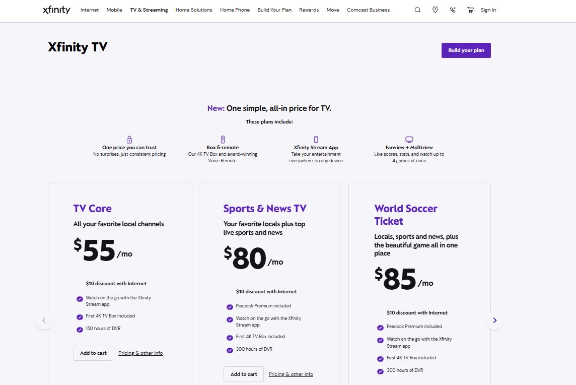 Comcast Update on New Xfinity TV Pricing Plans