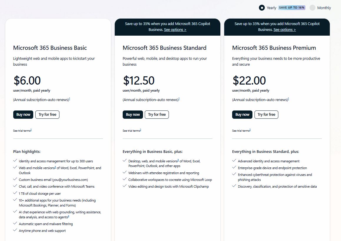 Microsoft 365 Business pricing on December 4, 2025