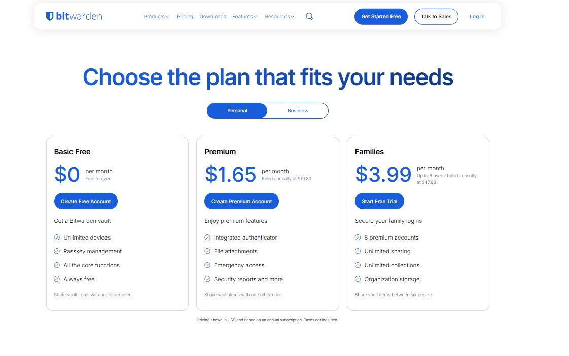 Bitwarden pricing on January 21, 2026