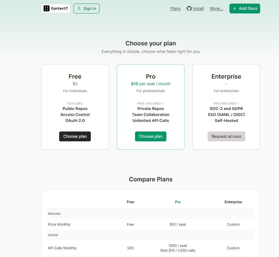 Context7 pricing on January 13, 2026
