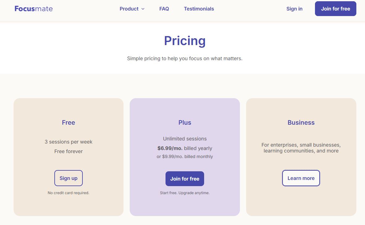 Focusmate pricing on November 14, 2025