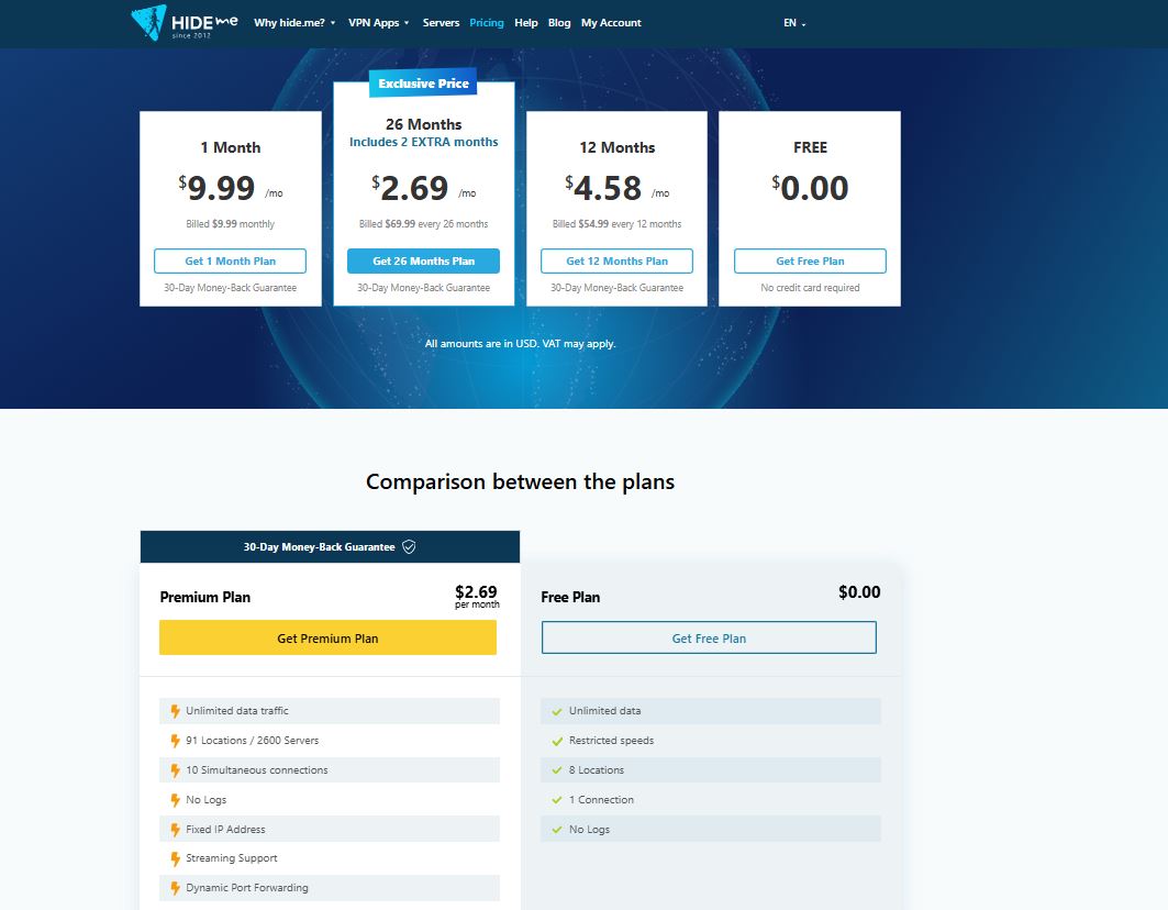 Hide Me pricing on January 16, 2026