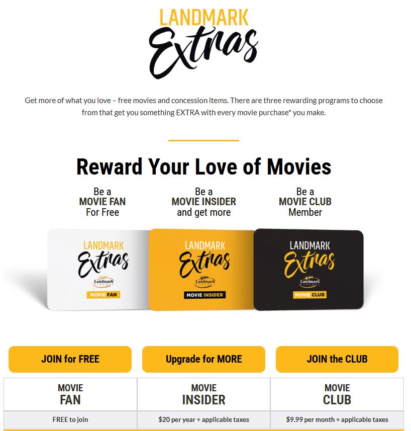 Landmark Cinemas Membership pricing on January 10, 2026