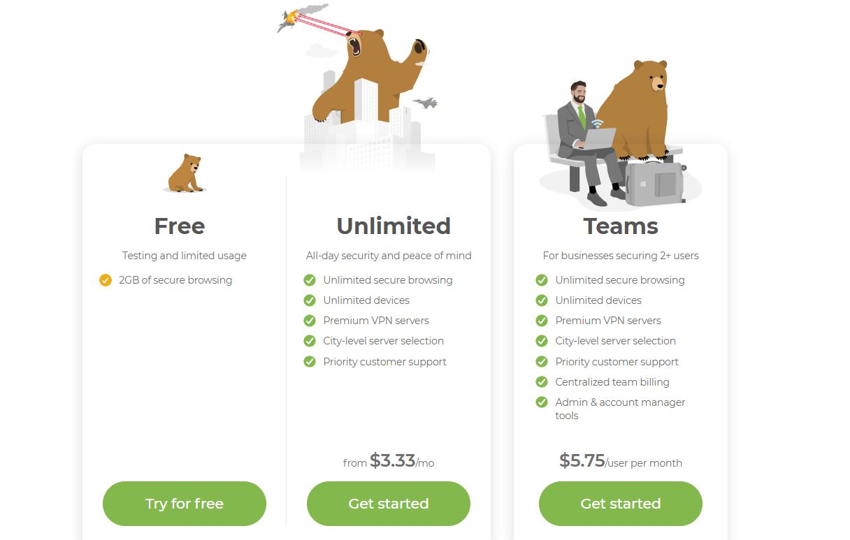 TunneBear pricing on December 30, 2025