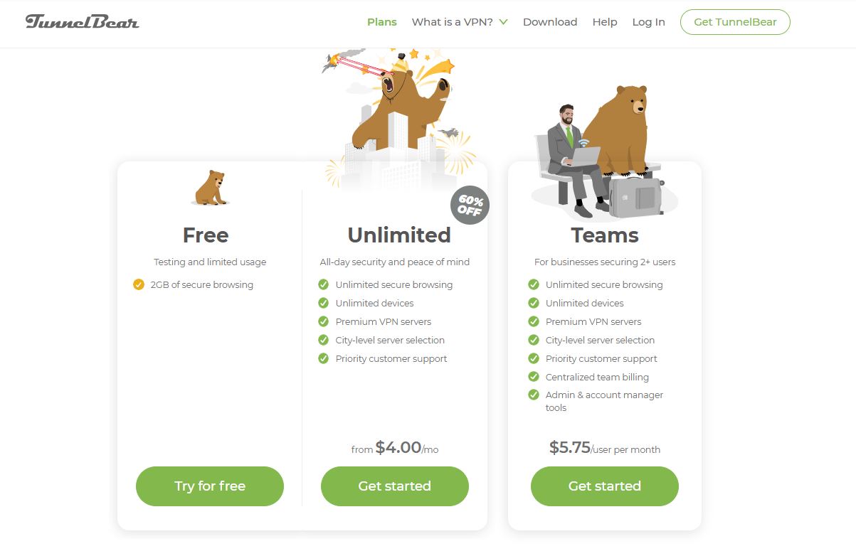 TunneBear pricing on January 8, 2026