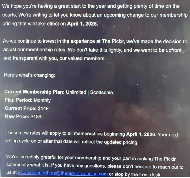 Picklr Update on Membership Price Increase on April 1st
