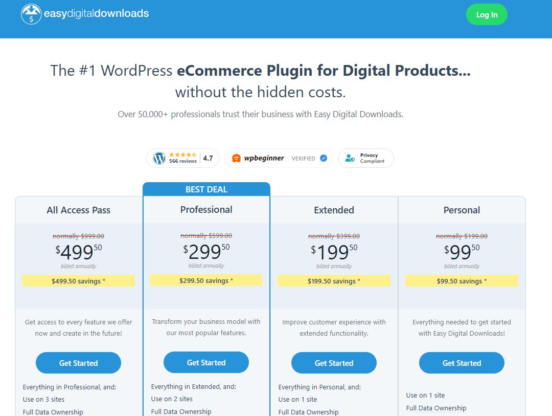 Easy Digital Downloads pricing on December 17, 2025