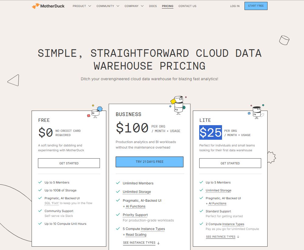 MotherDuck pricing on December 26, 2025