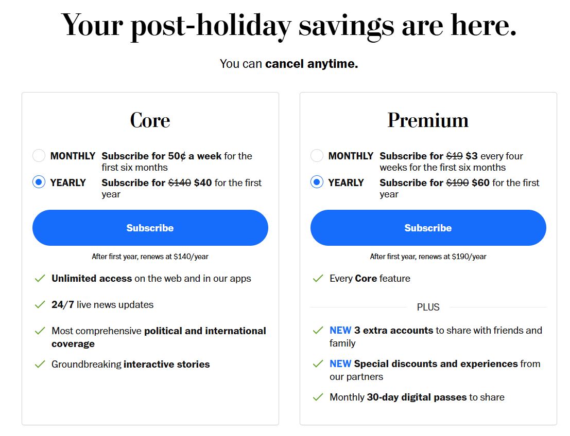 Washington Post Subscription pricing on February 1, 2026